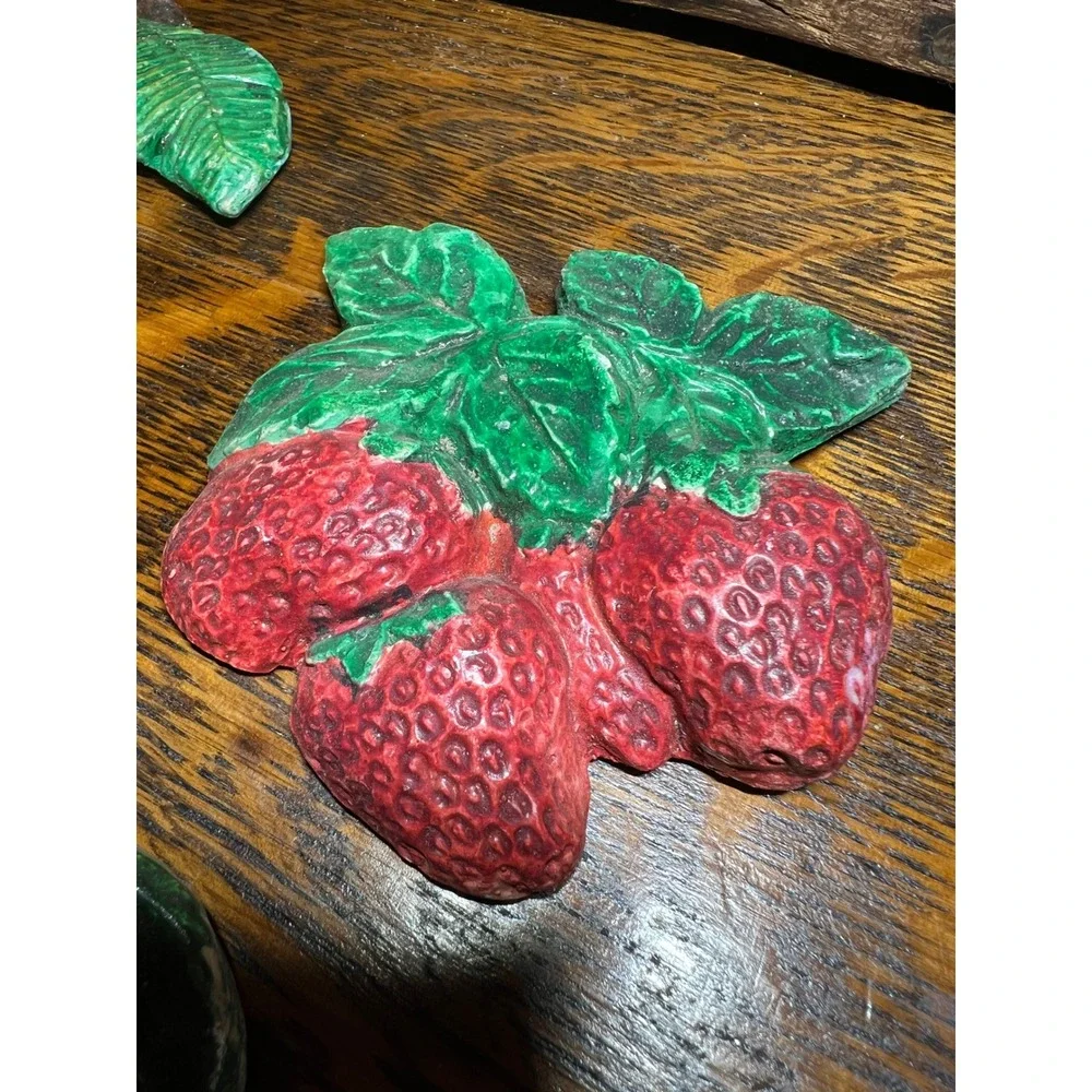 Vintage Chalkware Fruit Wall Plaques Set of 5 Mid Century Kitchen Decor Kitsch